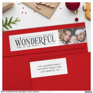 Most wonderful time with photo return address wrap around label