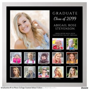 Graduation K-12 Photo Collage Custom School Colors Poster