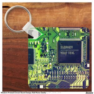 Modern Printed Circuit Board Design Add Name Geeky Keychain