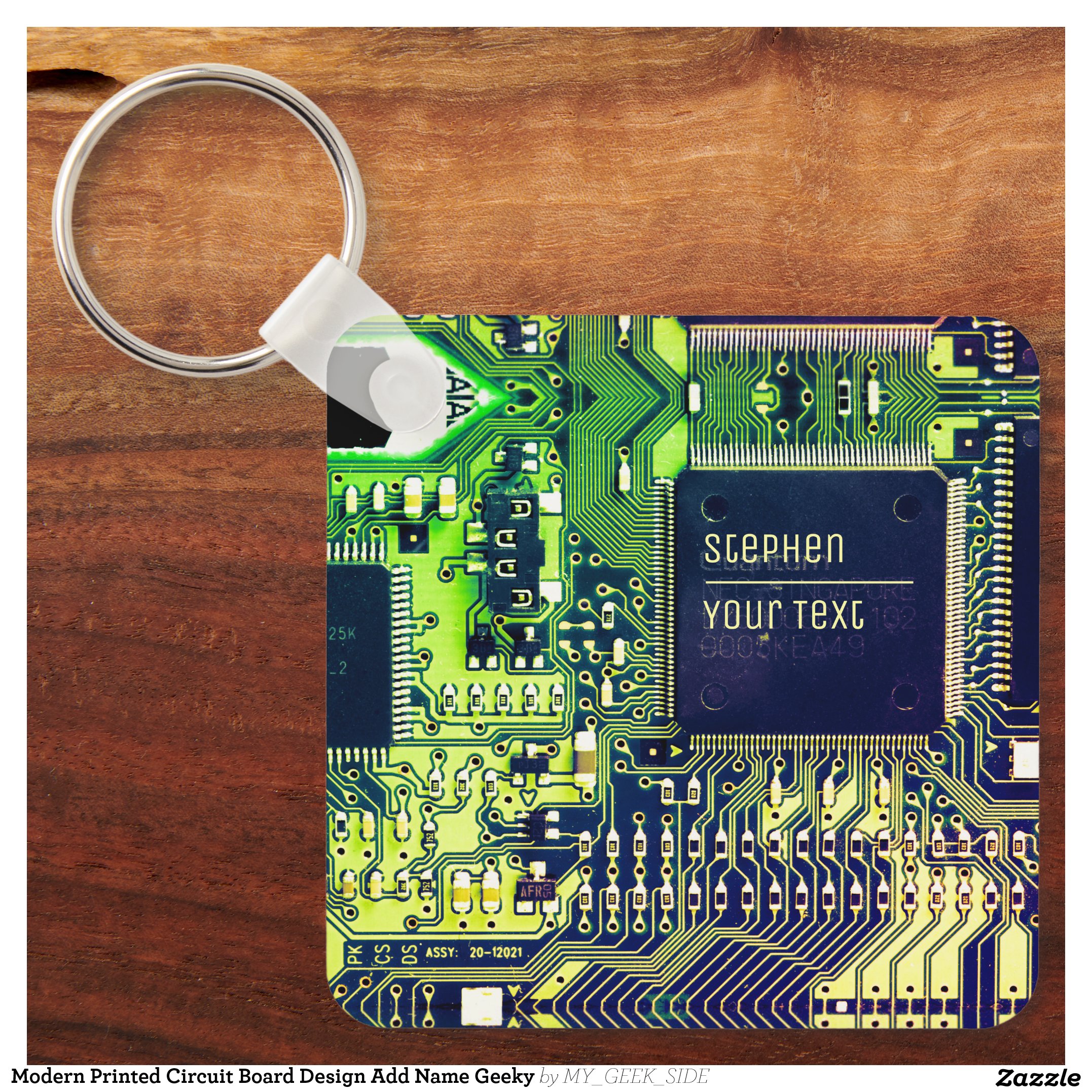Modern Printed Circuit Board Design Add Name Geeky Keychain