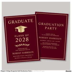 Elegant Burgundy Gold College Graduation Party Invitation