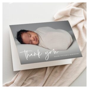 Modern Script Religious Photo Baptism Thank You Card