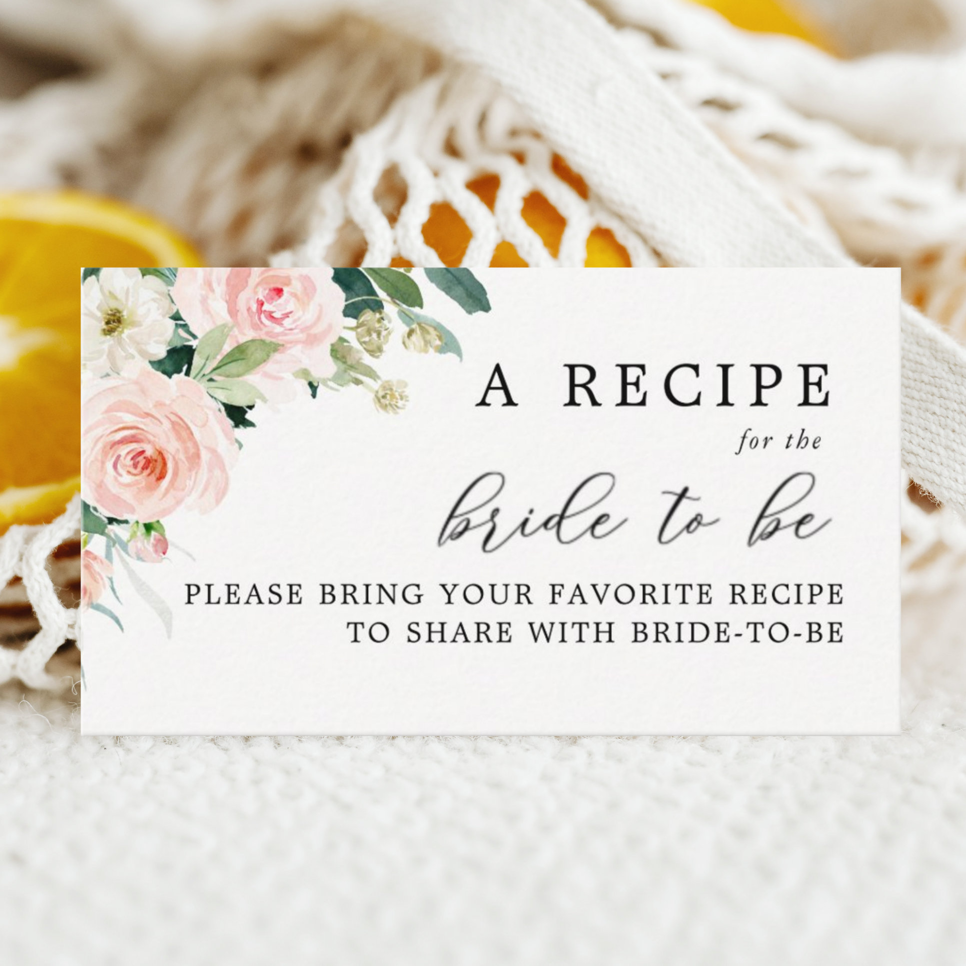 Elegant Blush Bridal Shower Share A Recipe Enclosure Card