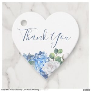 Dusty Blue Floral Greenery Love Heart Wedding Favor Tags