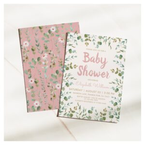 Watercolor Eucalyptus Leaves Girl Baby Shower Invitation