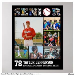 Baseball Player Senior Night Sports Photo Collage Poster