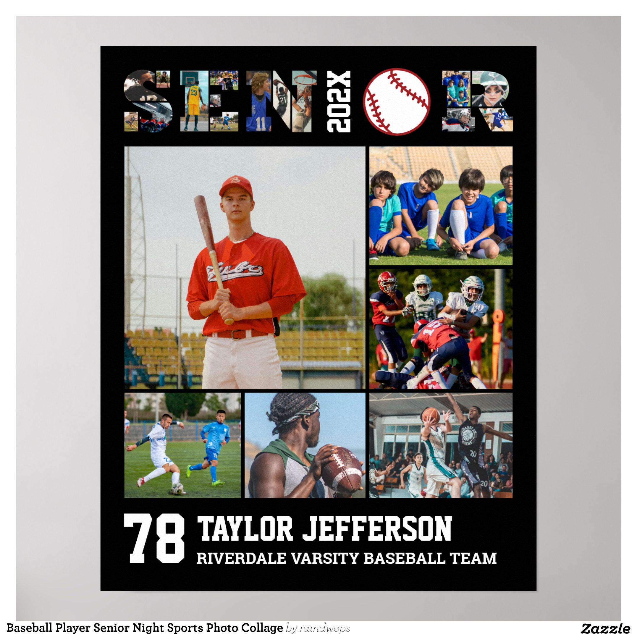 Baseball Player Senior Night Sports Photo Collage Poster