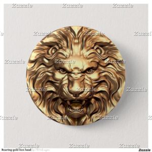 Roaring gold lion head button