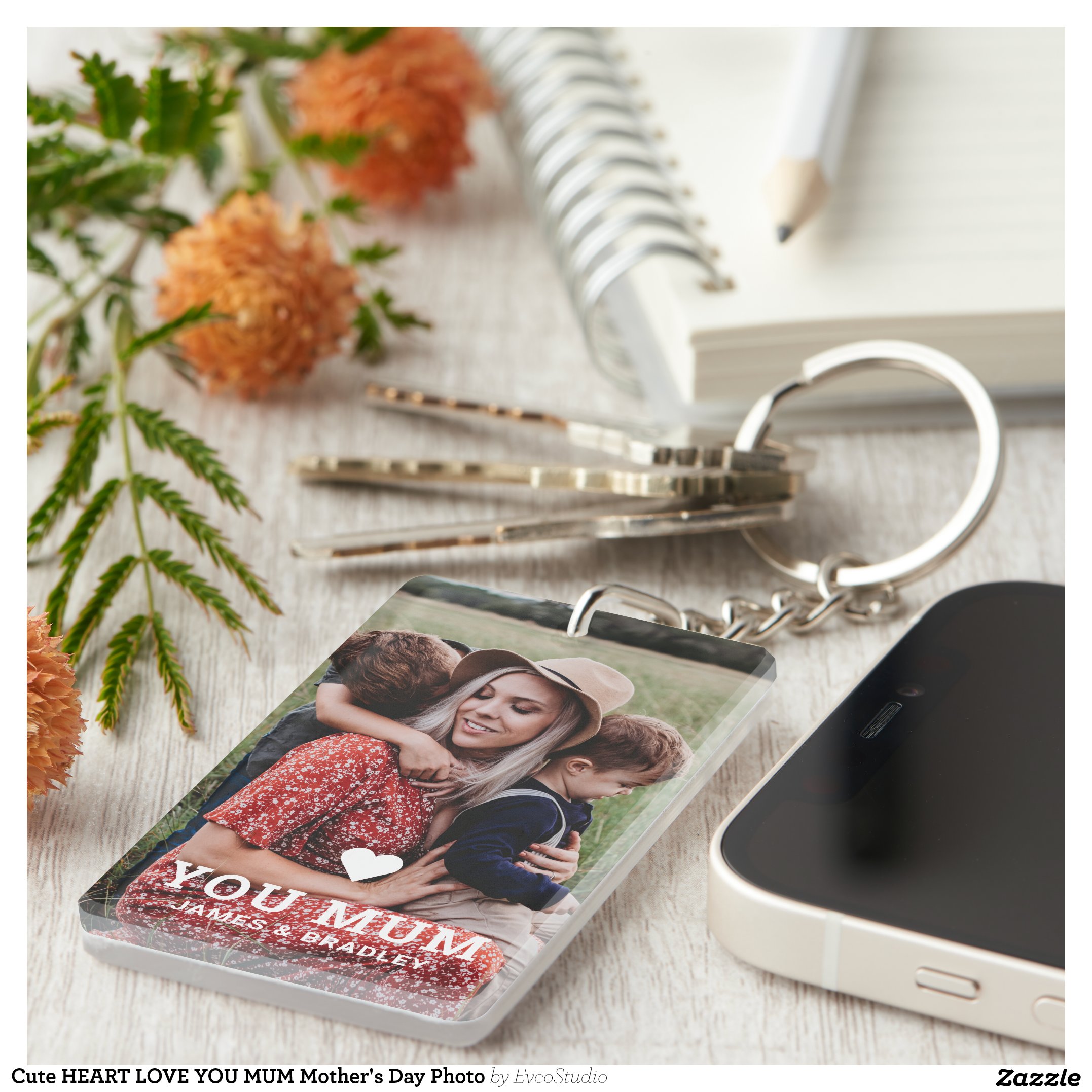 Cute HEART LOVE YOU MUM Mother's Day Photo Keychain