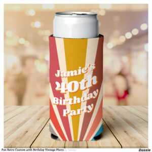 Fun Retro Custom 40th Birthday Vintage Photo Seltzer Can Cooler