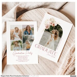 Elegant Boho Floral Graduation Invitation