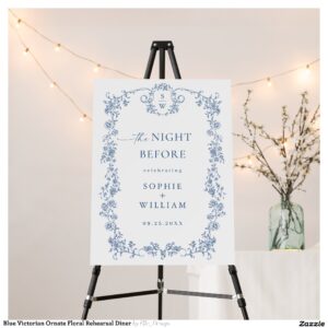 Blue Victorian Ornate Floral Rehearsal Diner Foam Board