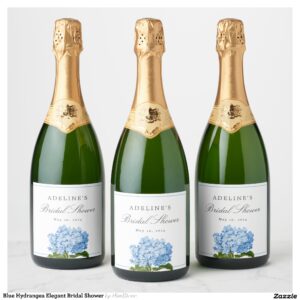 Blue Hydrangea Elegant Bridal Shower Sparkling Wine Label