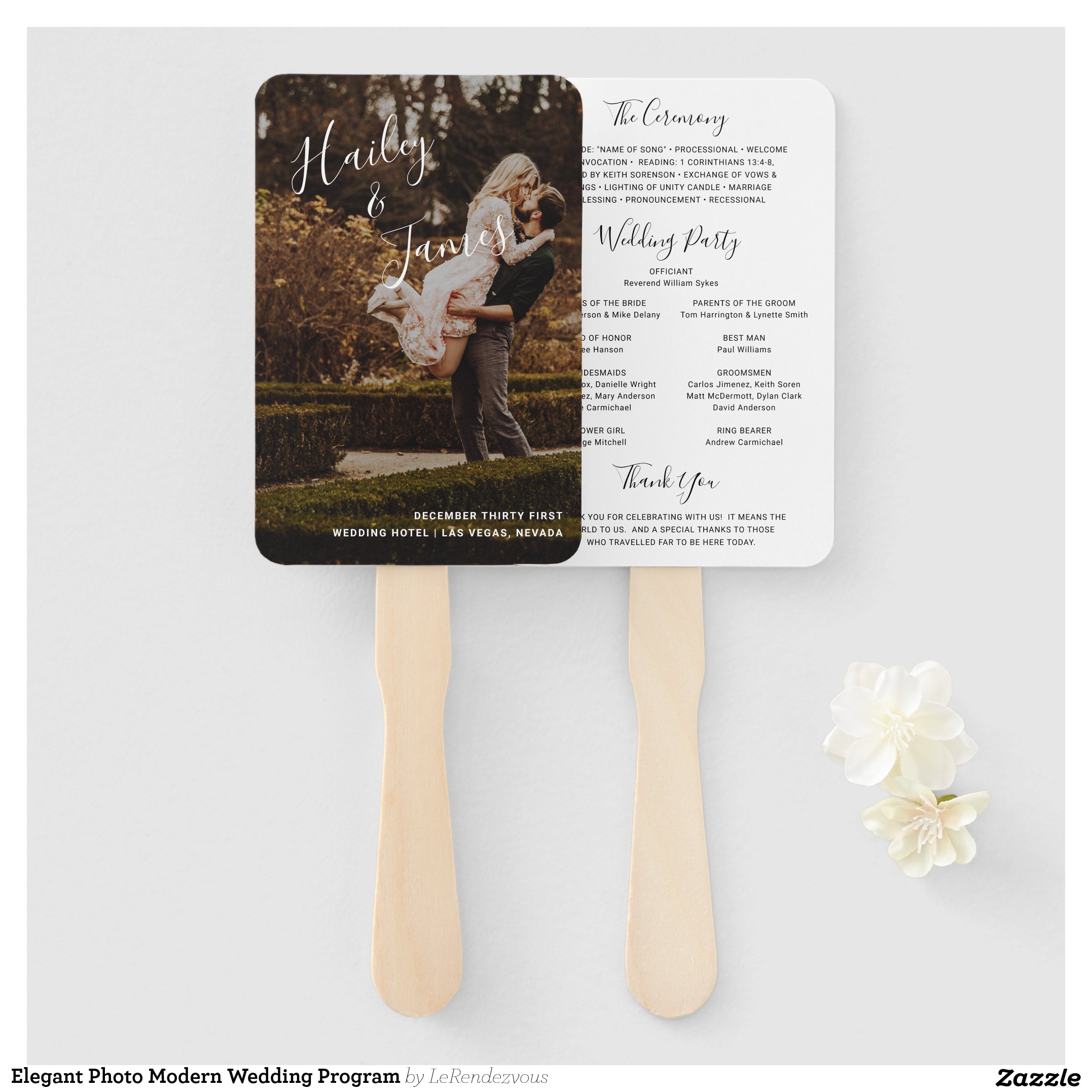 Elegant Photo Modern Wedding Program Hand Fan