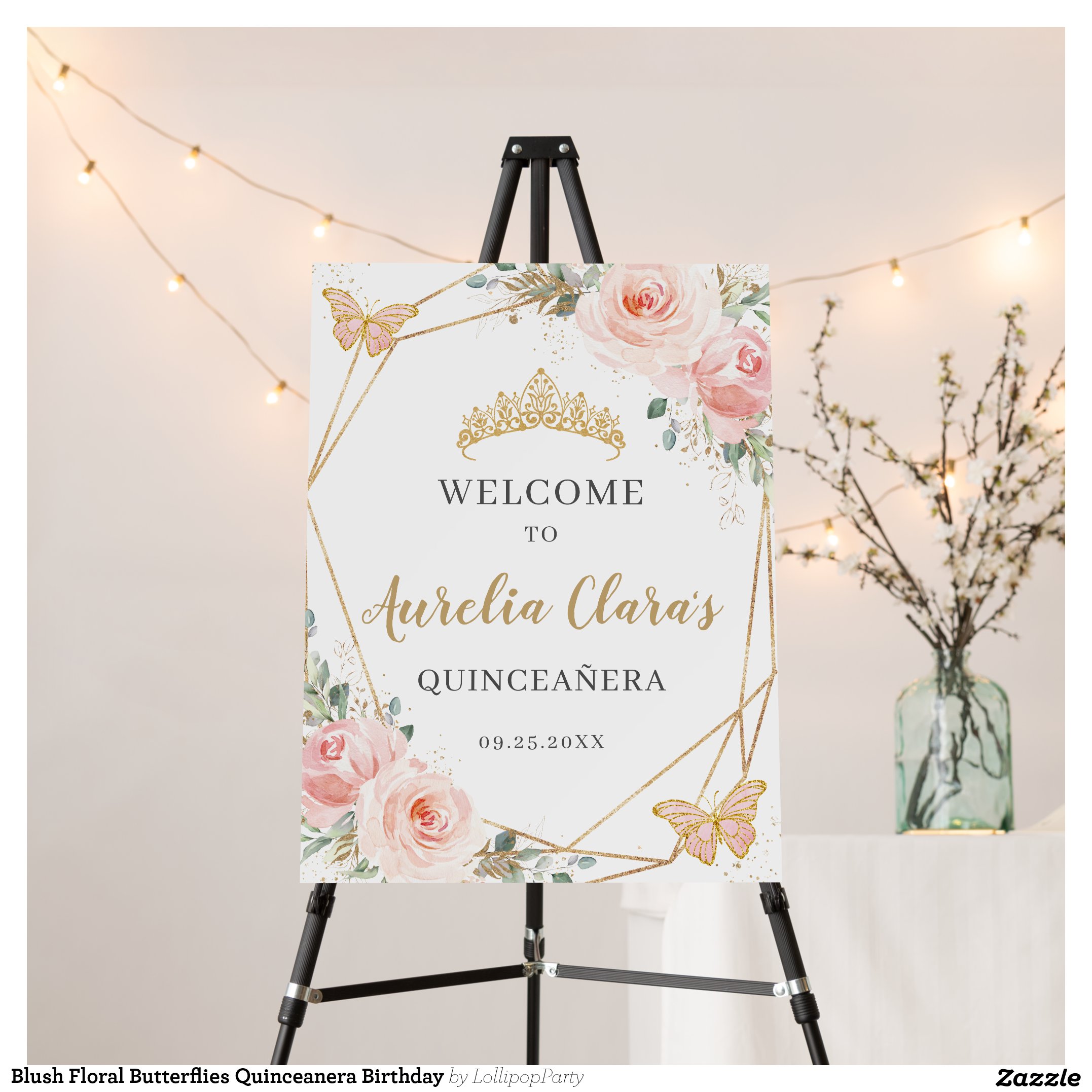 Blush Floral Butterflies Quinceanera Birthday Foam Board
