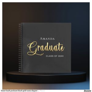 Guest book graduate black gold name elegant