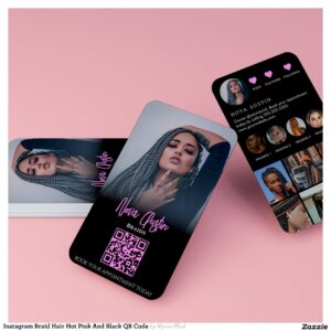 Instagram Braid Hair Hot Pink And Black QR Code Business Card
