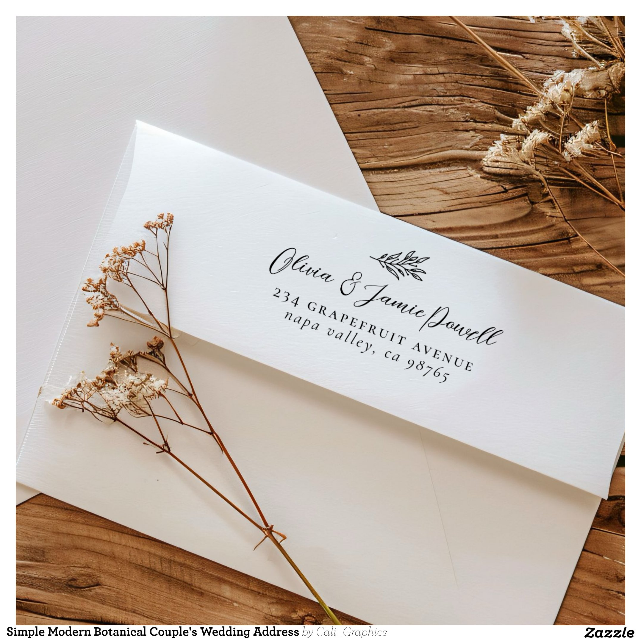 Simple Modern Botanical Couple's Wedding Address Rubber Stamp