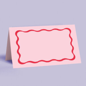 Retro Pink and Red Squiggle Wavy Name Place Cards