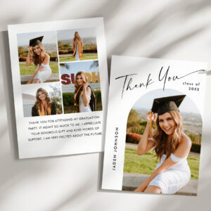 Elegant Minimalist Simple Graduation 5 Photo Thank You Card