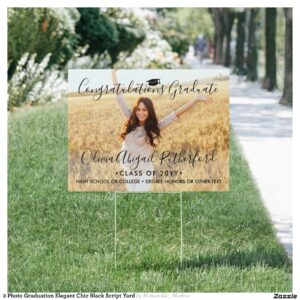2 Photo Graduation Elegant Chic Black Script Yard Sign