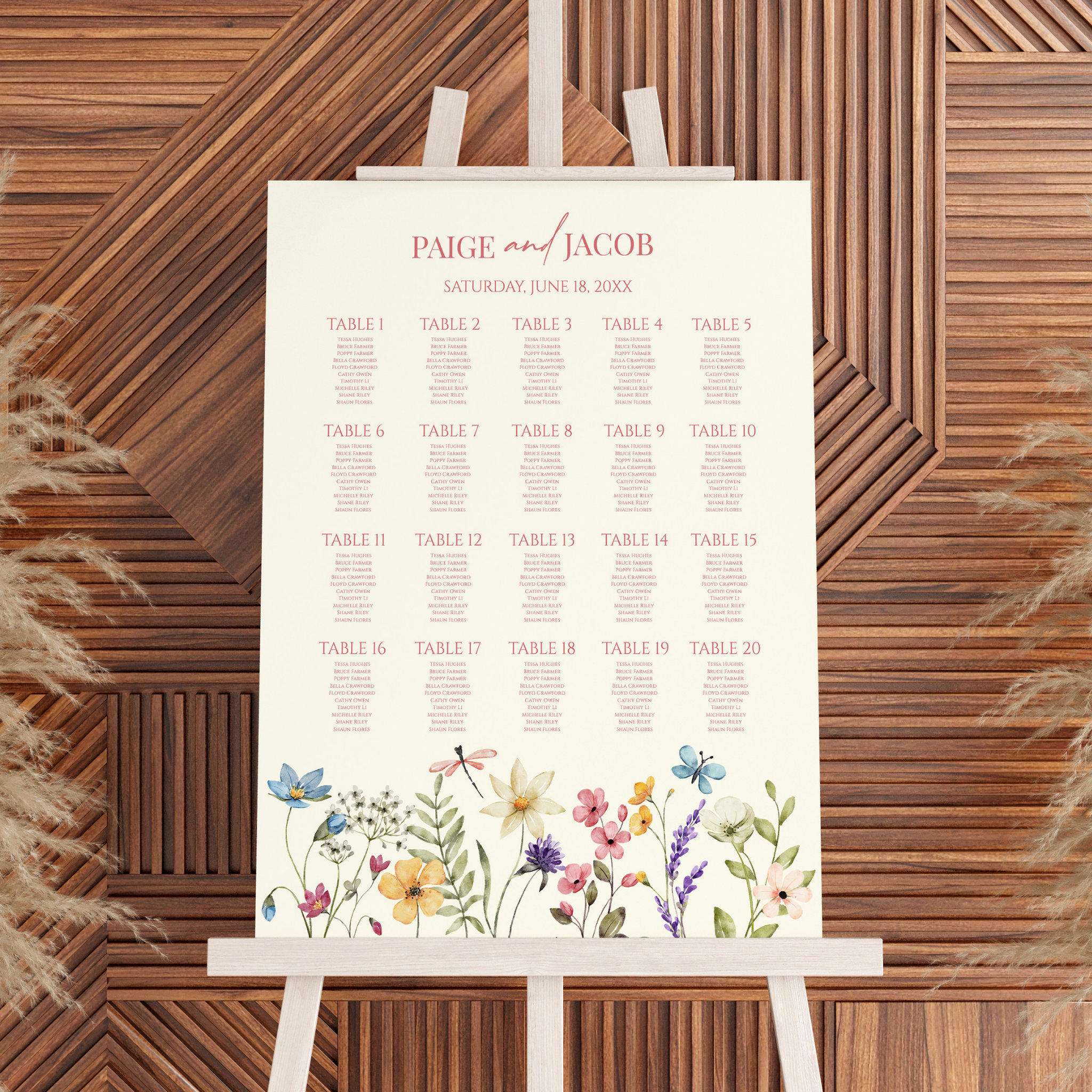 Wildflower Floral Large Wedding Seating Chart Foam Board