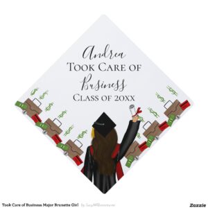Took Care of Business Major Brunette Girl Graduation Cap Topper