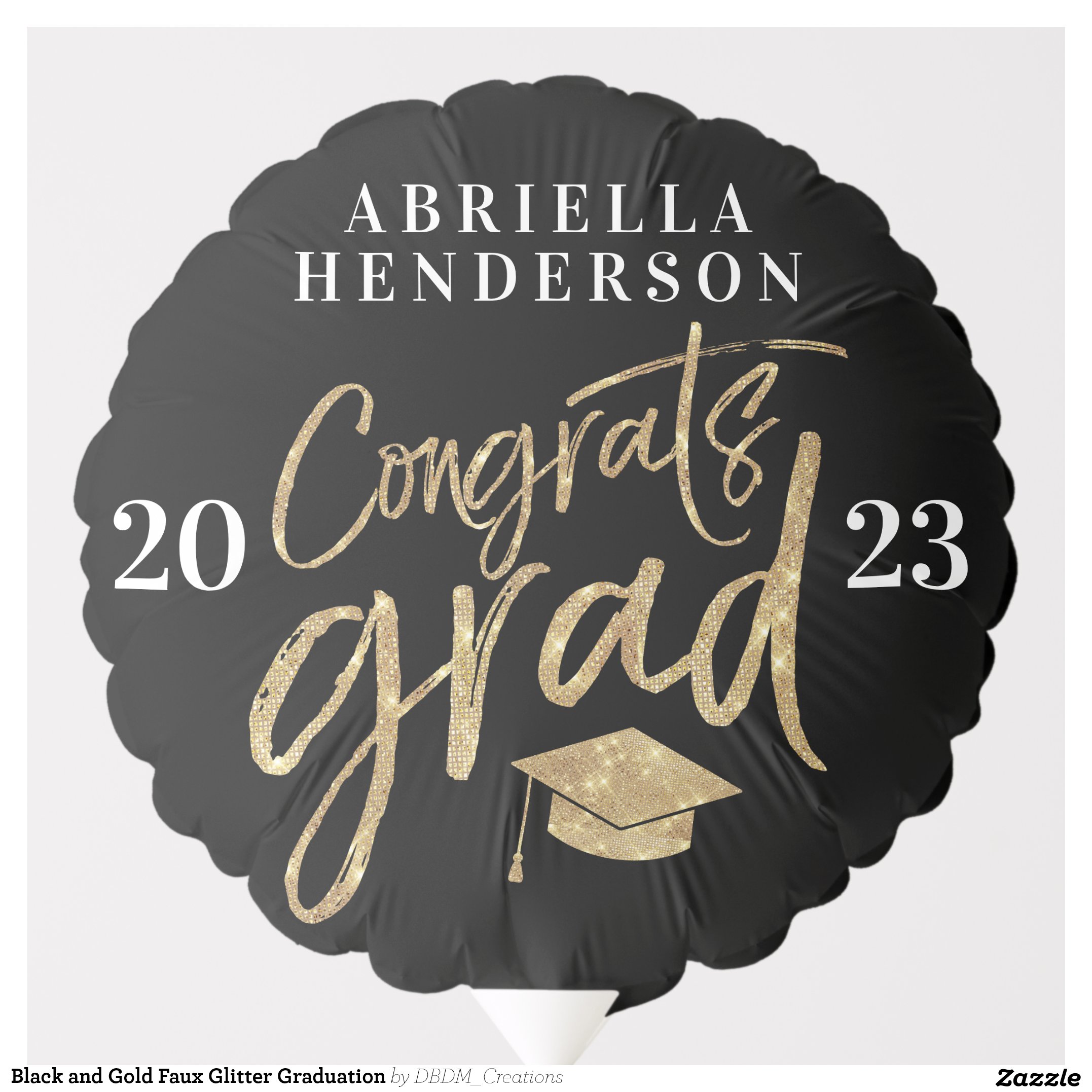 Black and Gold Faux Glitter Graduation Balloon