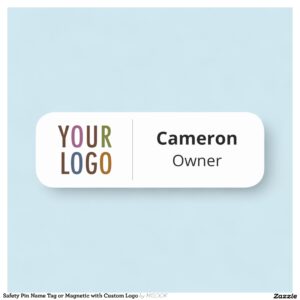 Safety Pin Name Tag or Magnetic with Custom Logo