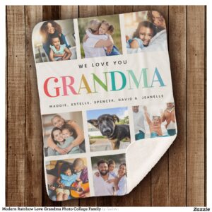 Modern Rainbow Love Grandma Photo Collage Family Sherpa Blanket