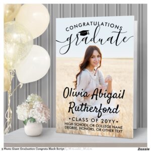 3 Photo Giant Graduation Congrats Black Script Card