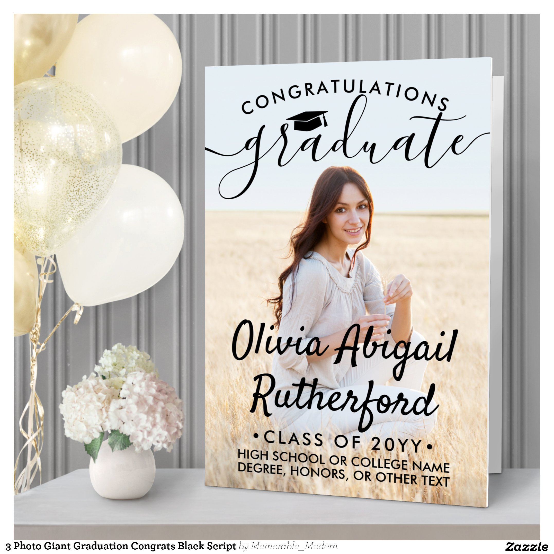 3 Photo Giant Graduation Congrats Black Script Card