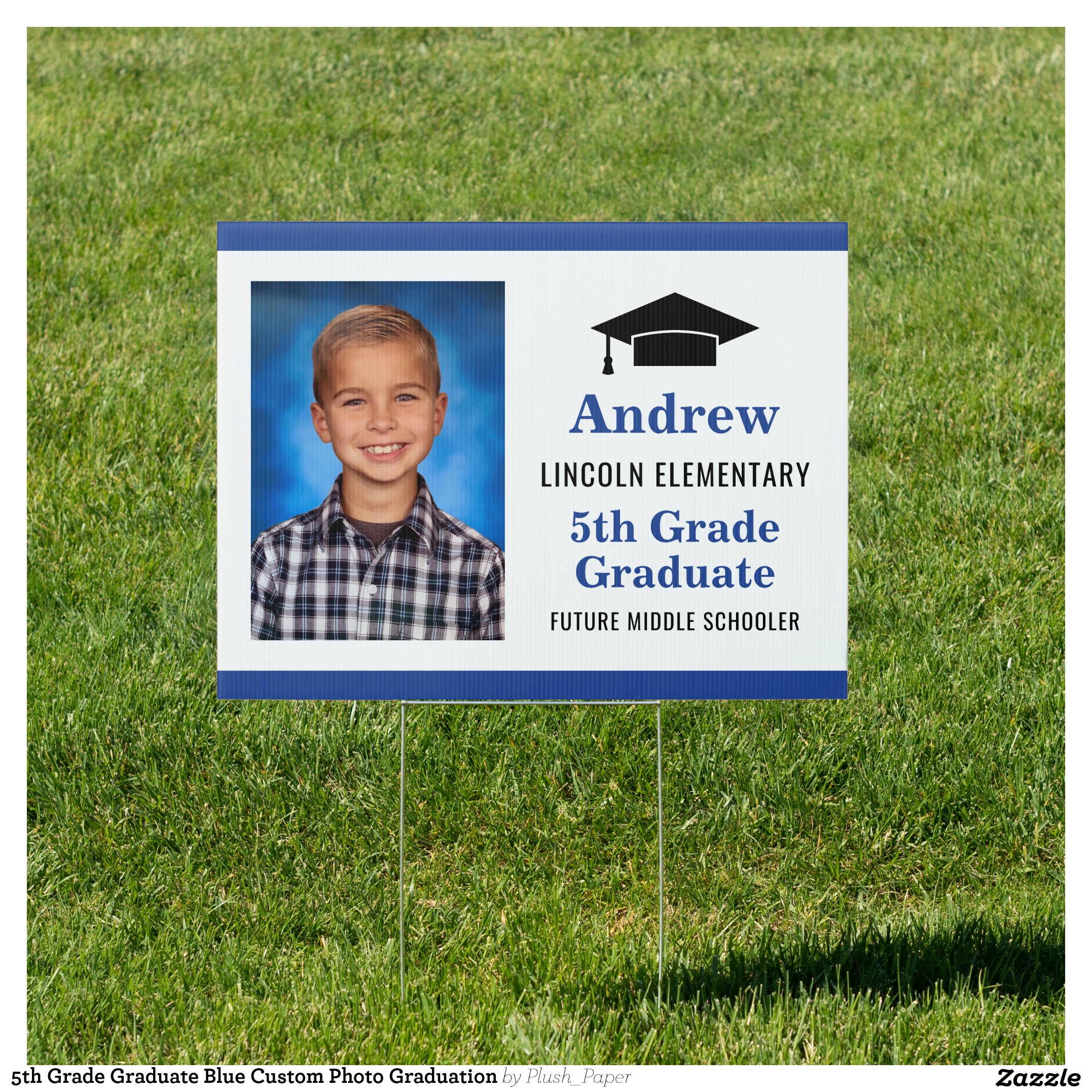 5th Grade Graduate Blue Custom Photo Graduation Sign