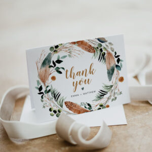 ARBOR Bohemian Feather Greenery Wreath Boho Thank You Card