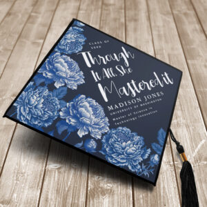 Toile De Jouy Bue Peony She Mastered It Graduation Cap Topper