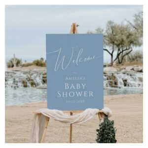 Whimsical Dusty Blue Welcome Baby Shower Foam Board