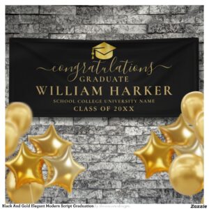Black And Gold Elegant Modern Script Graduation Banner
