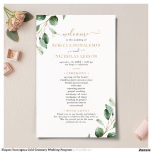 Elegant Eucalyptus Gold Greenery Wedding Program