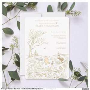 Vintage Winnie the Pooh 100 Acre Wood Baby Shower Invitation