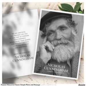 Funeral Memorial Classic Simple Photo and Message Thank You Card
