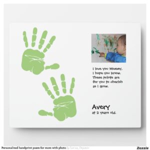 Personalized handprint poem for mom with photo plaque