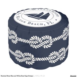 Nautical Navy Blue and White Boat Rope Stripes Pouf