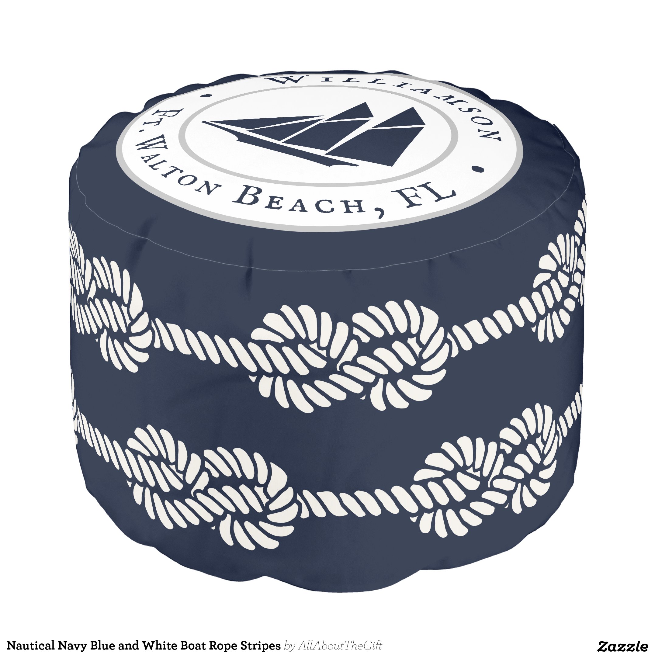 Nautical Navy Blue and White Boat Rope Stripes Pouf