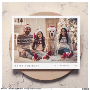 Minimal Christmas Modern Family Portrait Green Holiday Card