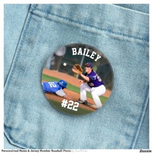 Personalized Name & Jersey Number Baseball Photo Button