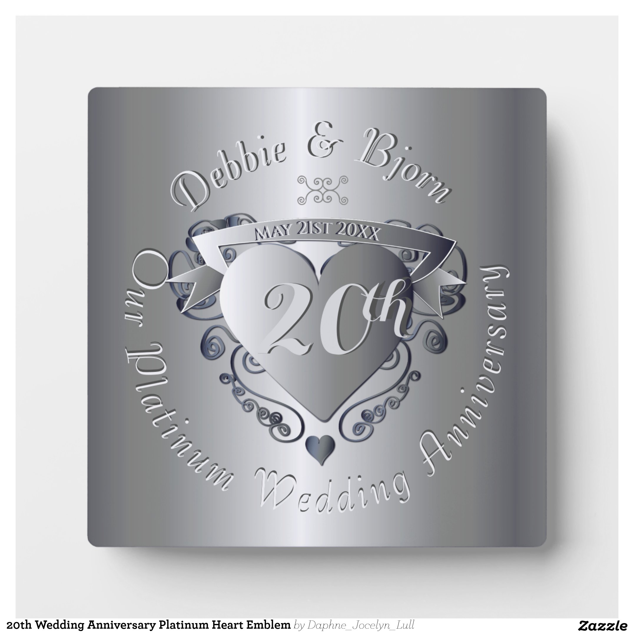 20th Wedding Anniversary Platinum Heart Emblem Plaque