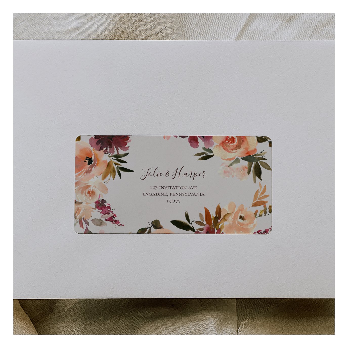 Burgundy Orange Floral Beige RSVP Address labels