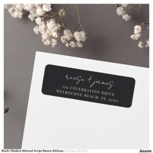Black Modern Minimal Script Return Address Label