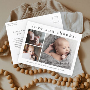 Love and Thanks Baby Photo Birth Announcement Postcard