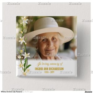 White Orchid Lily Funeral Button